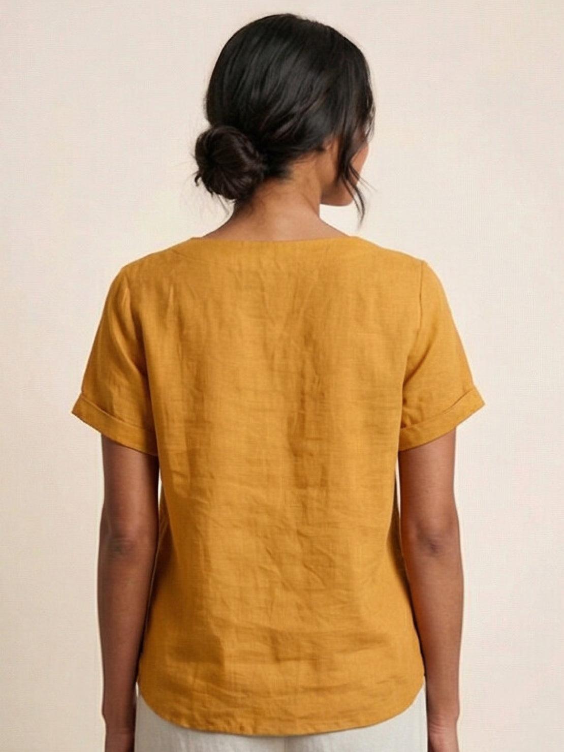 Grace | Women’s Linen Round Neck Button Blouse