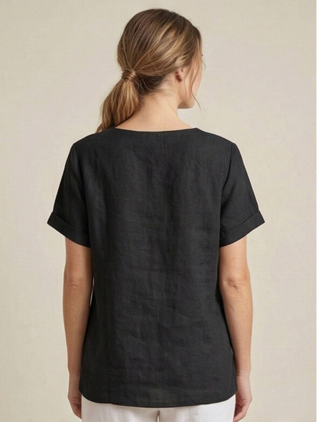 Grace | Women’s Linen Round Neck Button Blouse
