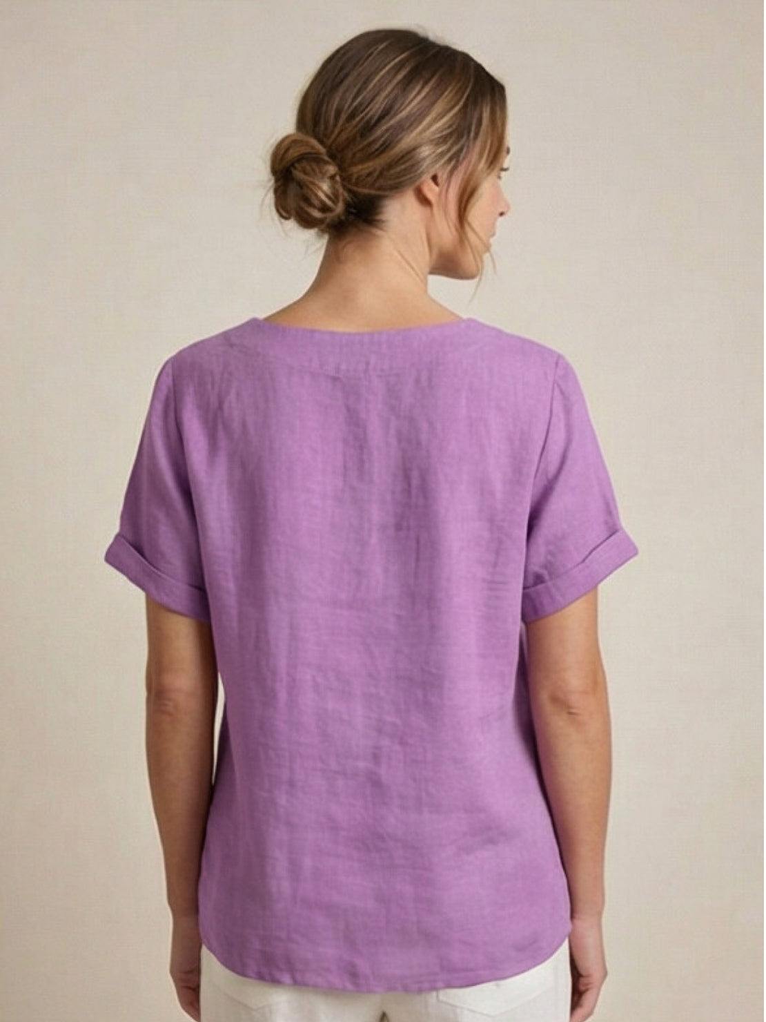 Grace | Women’s Linen Round Neck Button Blouse