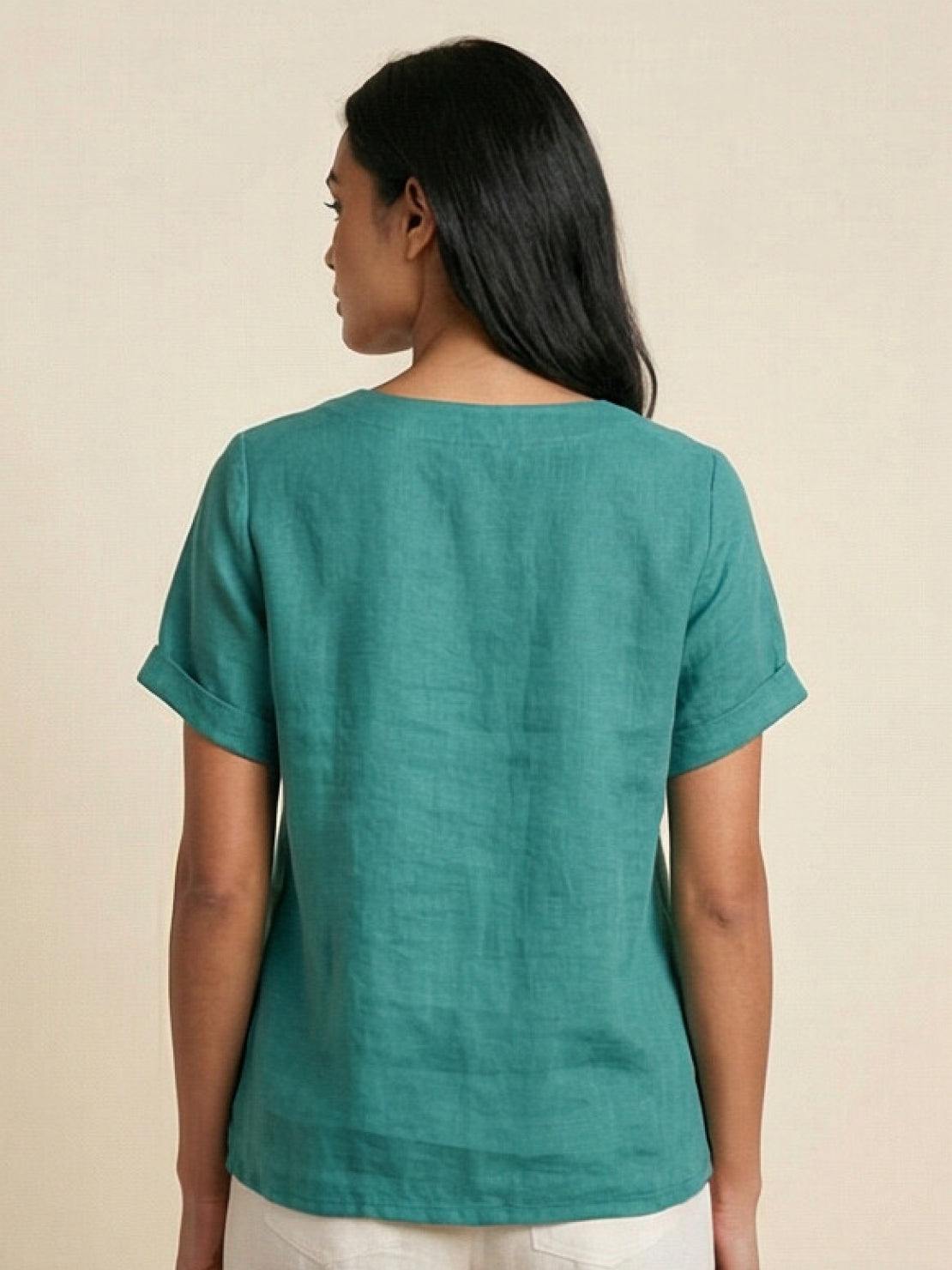 Grace | Women’s Linen Round Neck Button Blouse