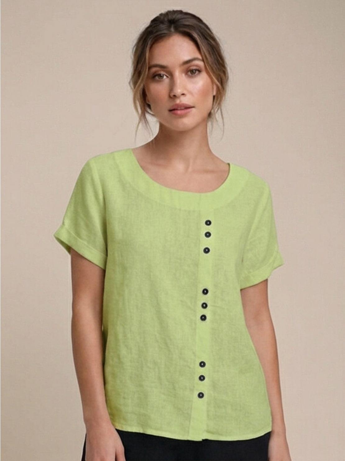 Grace | Women’s Linen Round Neck Button Blouse
