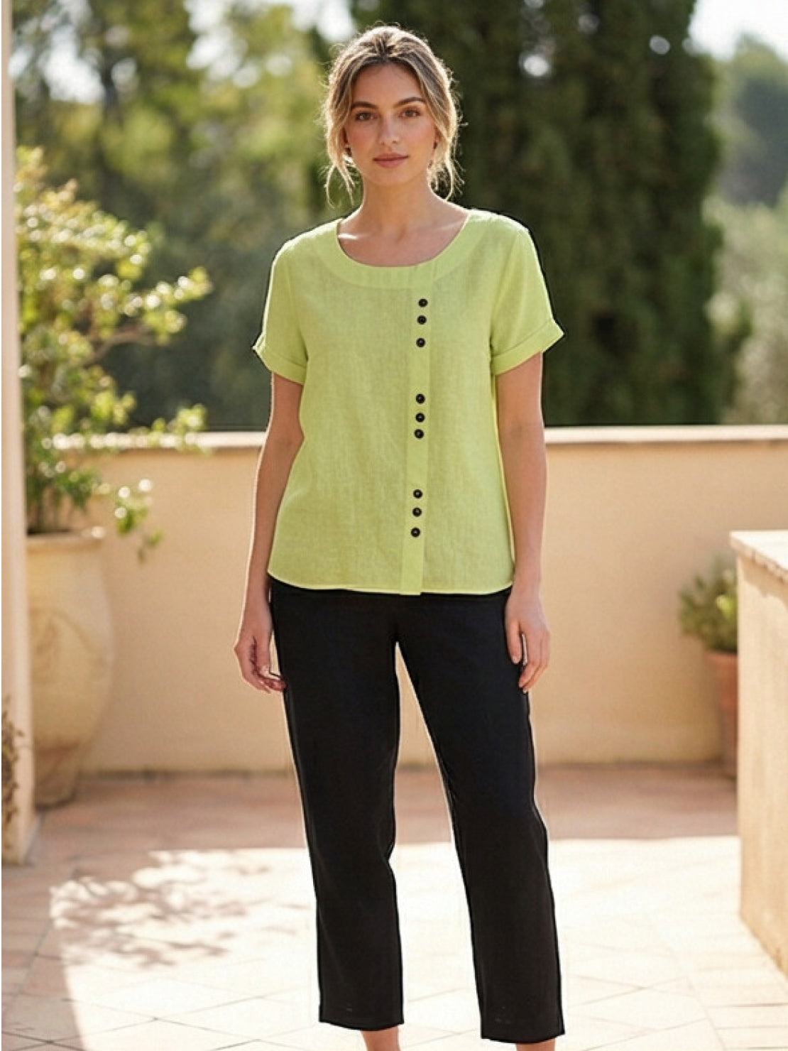 Taylor | Women’s Linen Round Neck Button Blouse
