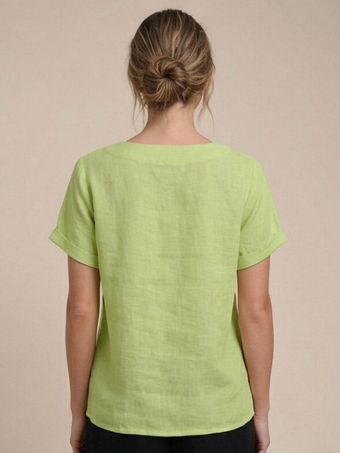 Grace | Women’s Linen Round Neck Button Blouse