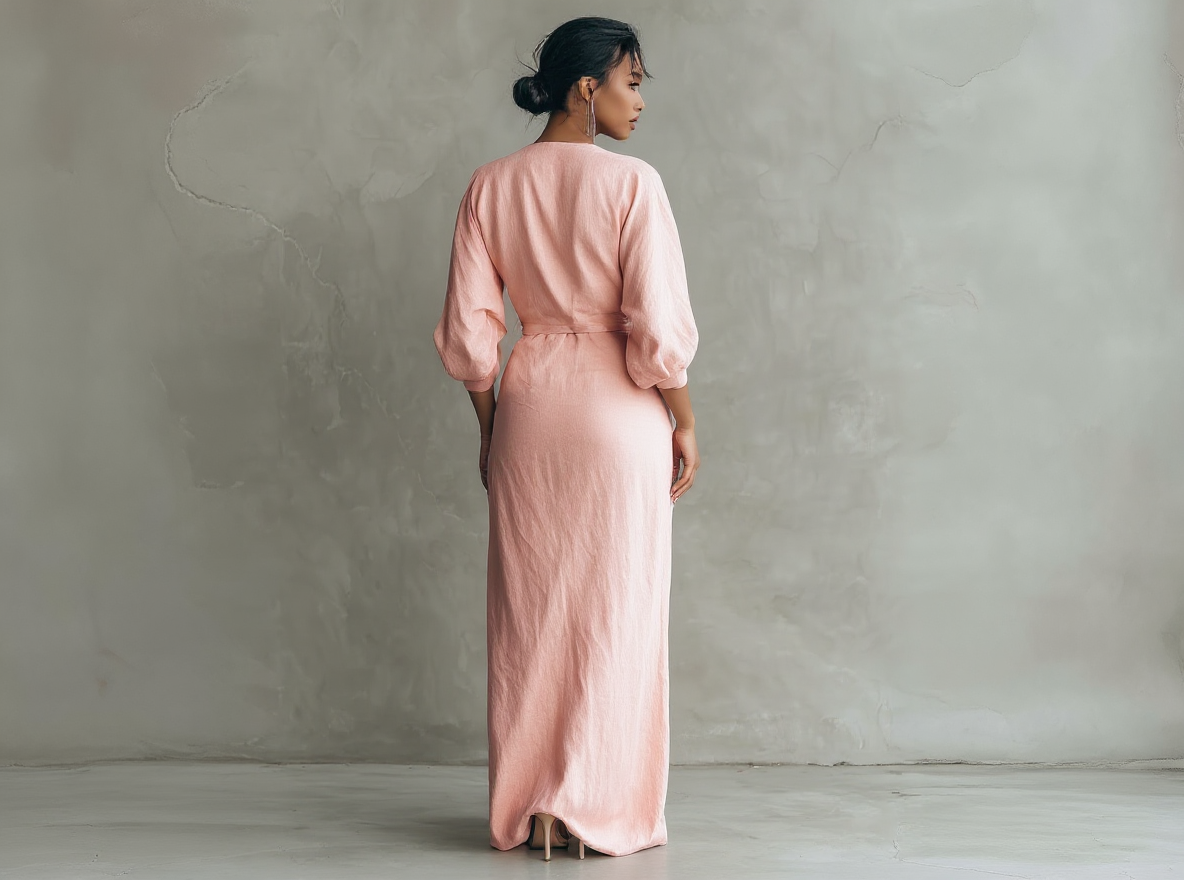 Yulia™ | Minimalistic Pink Maxi Dress with V-Neck