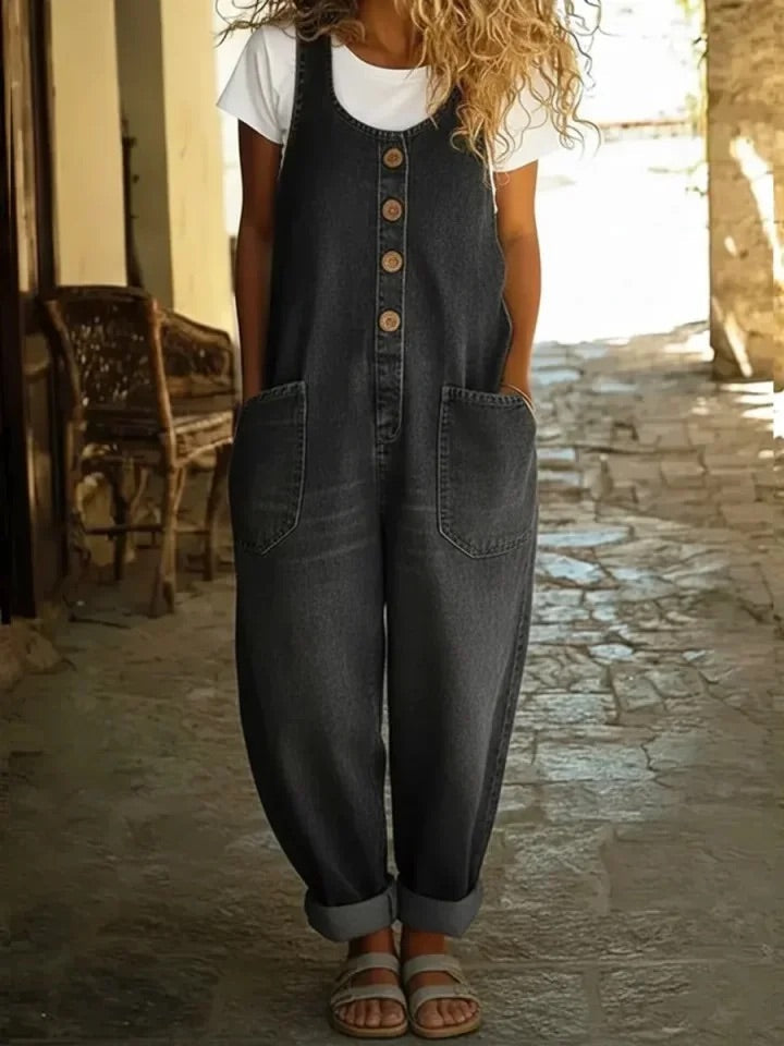 Saylor - Relaxed Button Front Denim Overalls