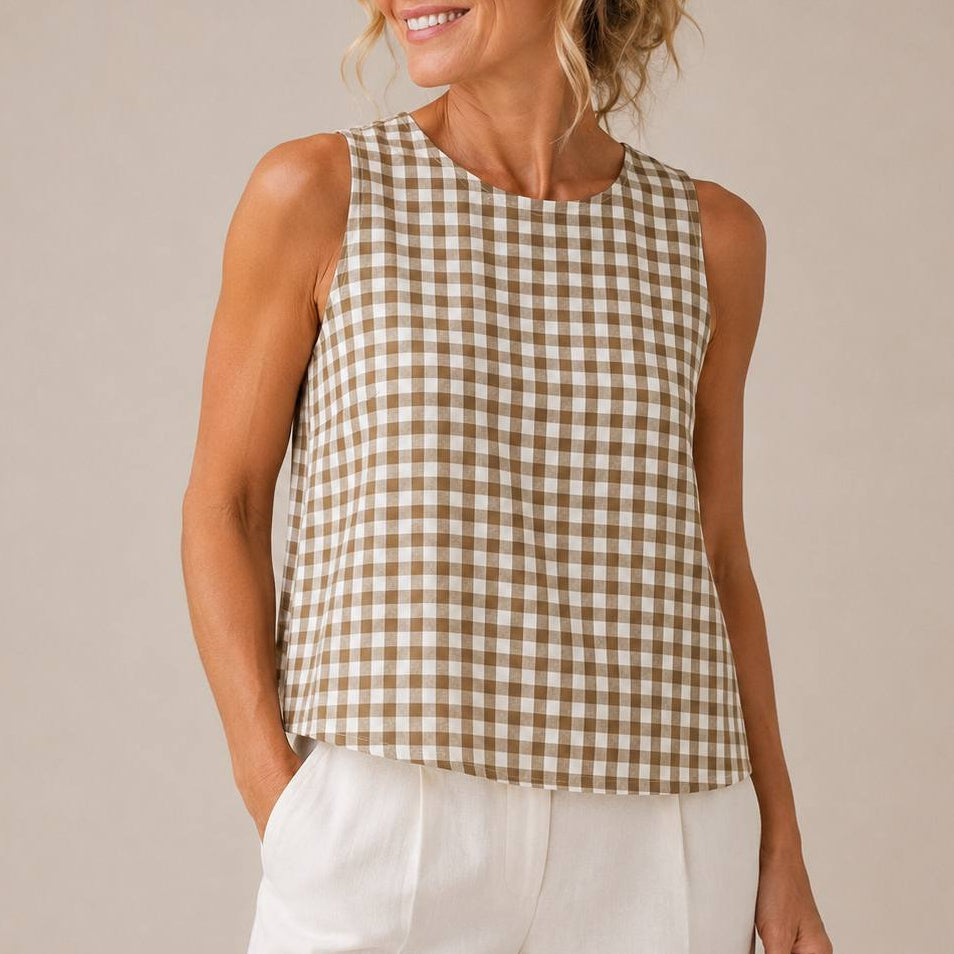Linelle – Sleeveless Gingham Shell Top for Women, Boxy A-Line Summer Blouse