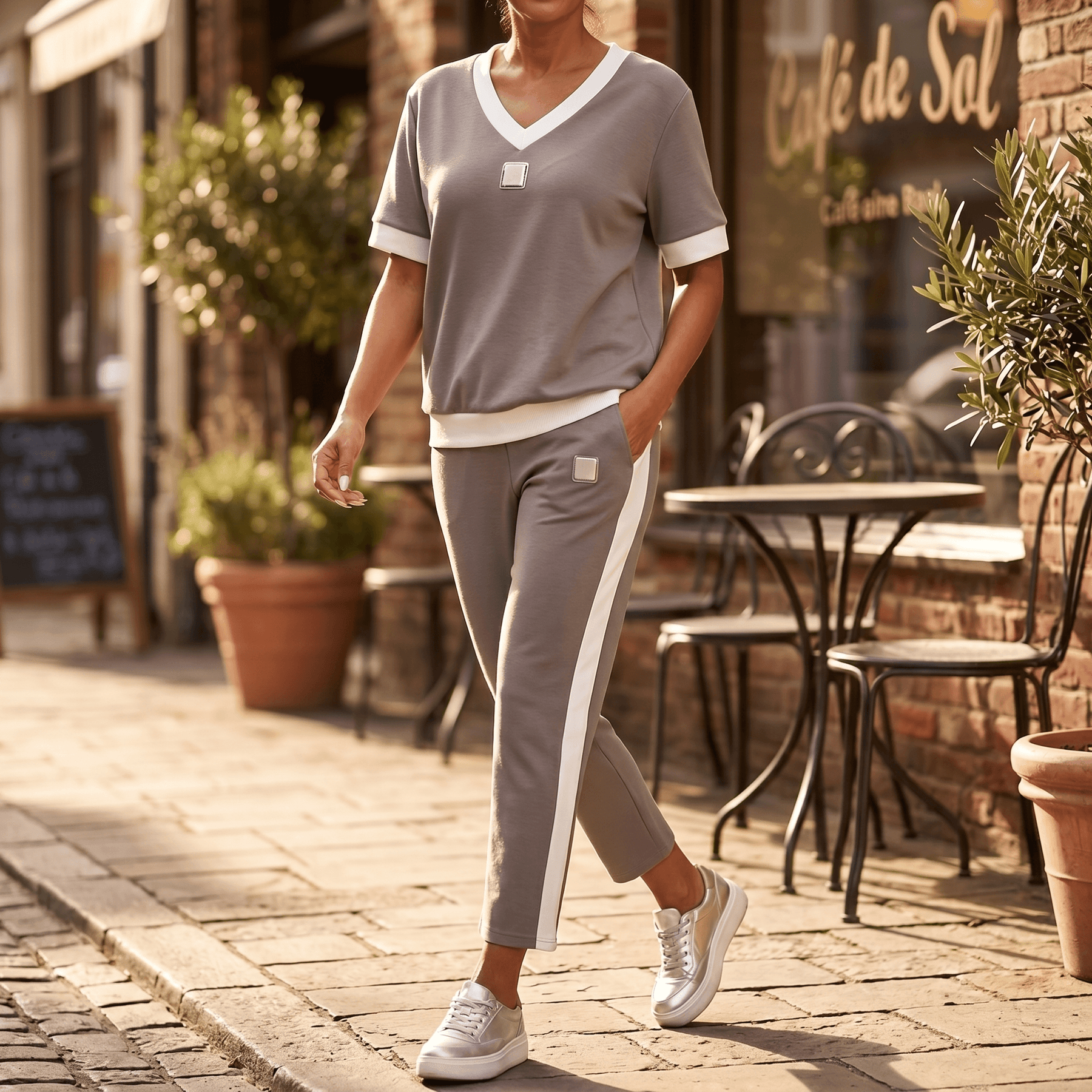 Ellara – Women's Contrast Trim V-Neck Pants Set