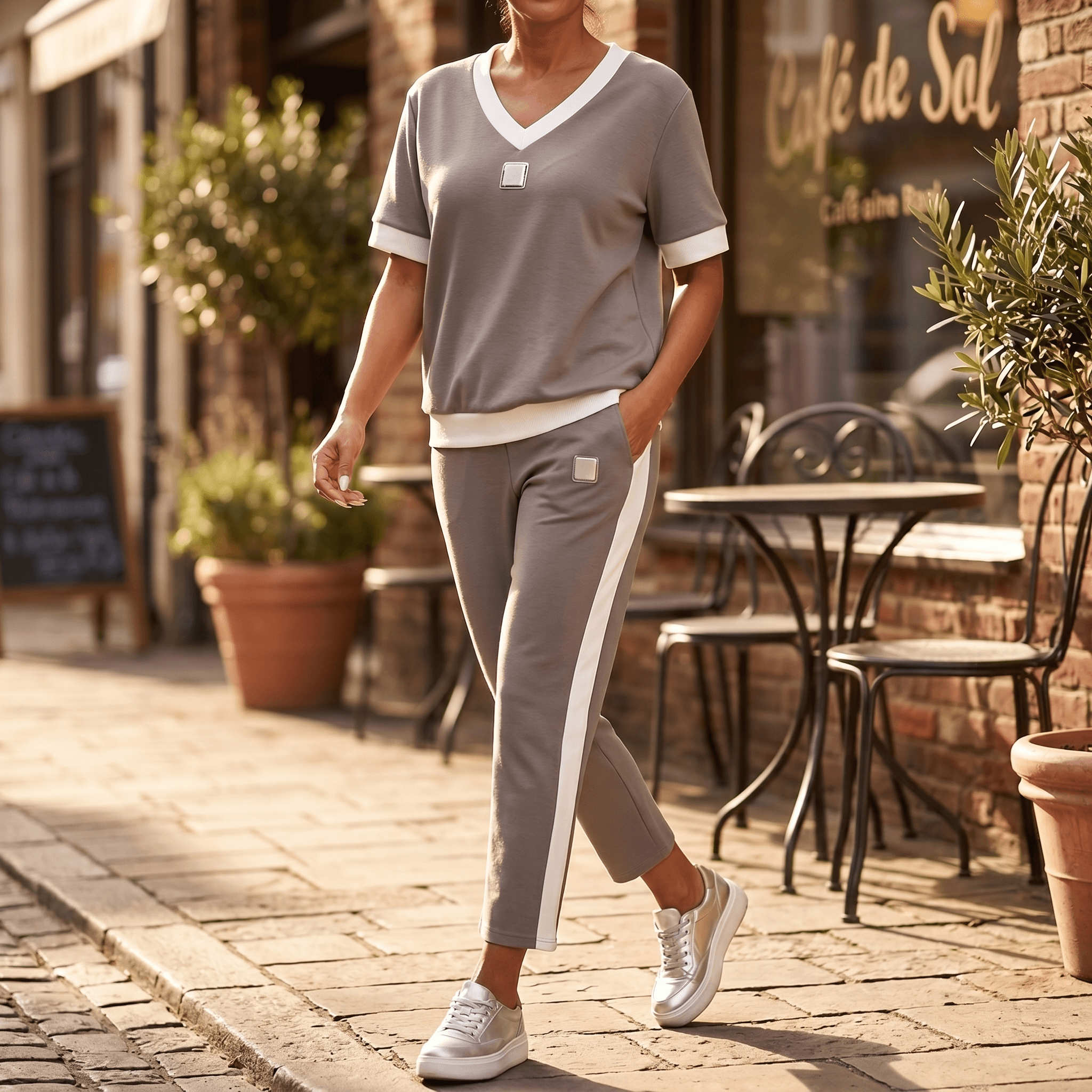 Ellara – Women's Contrast Trim V-Neck Pants Set