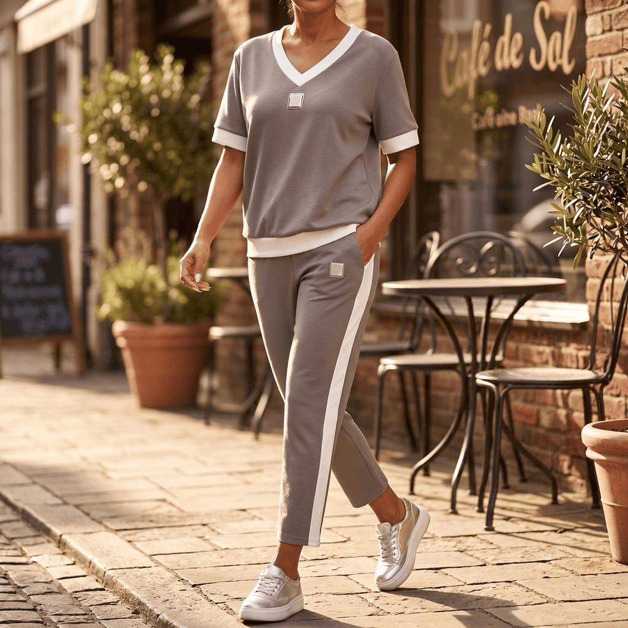 Ellara – Women's Contrast Trim V-Neck Pants Set