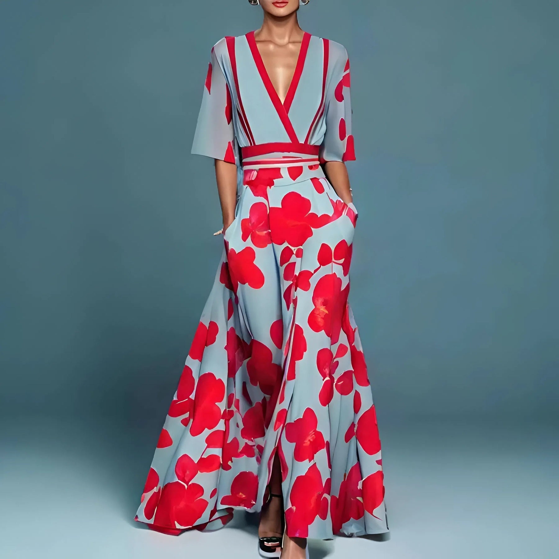 Valentina | Elegant Long Dress with Deep V-Neck
