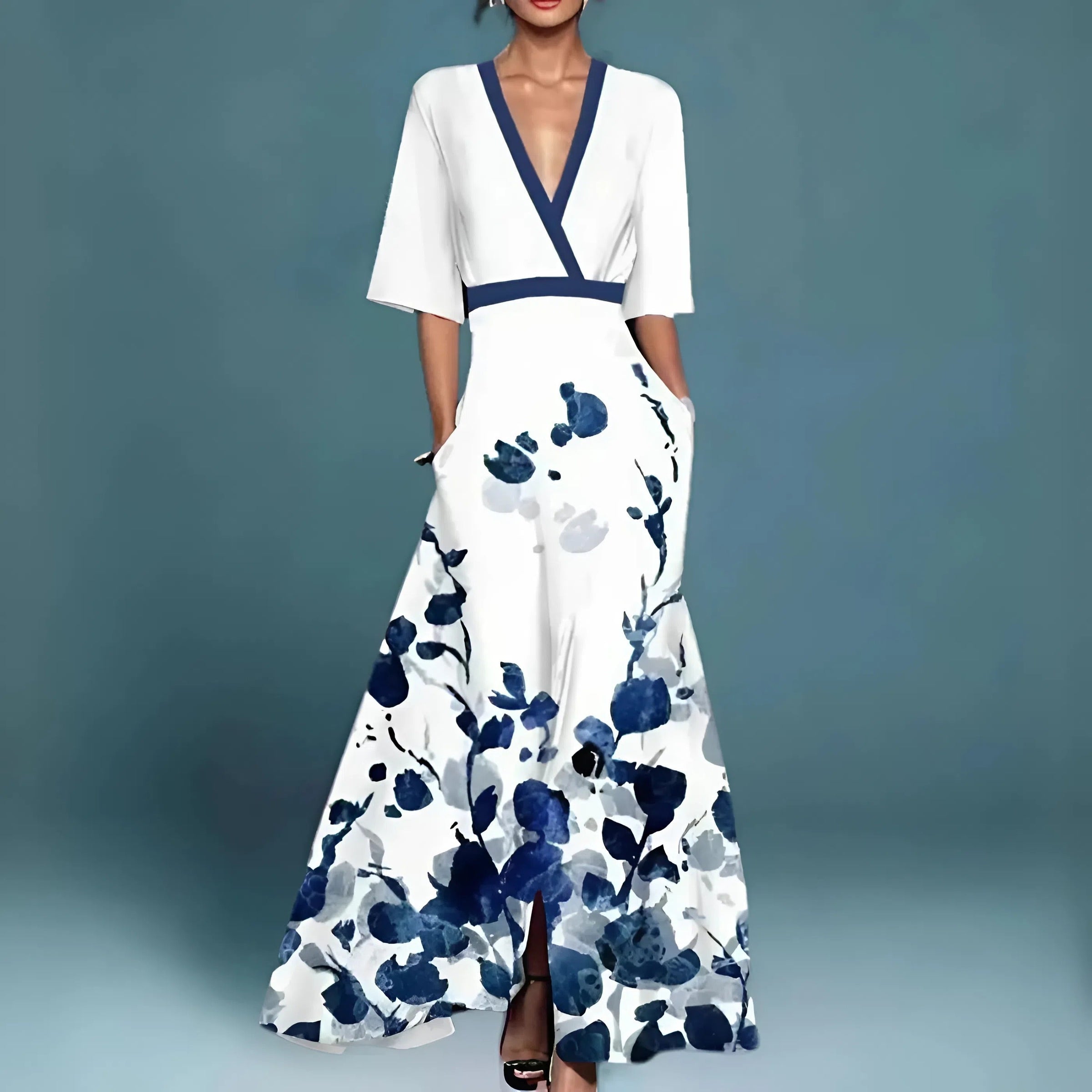 Valentina | Elegant Long Dress with Deep V-Neck
