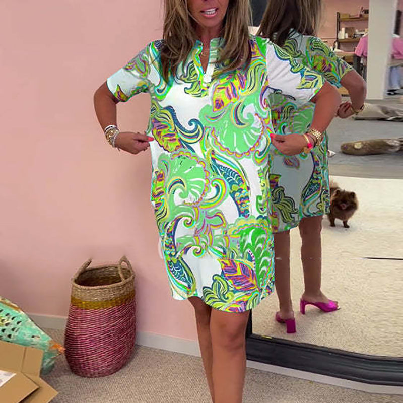 Amber | Colorful Printed V-Neck Dress
