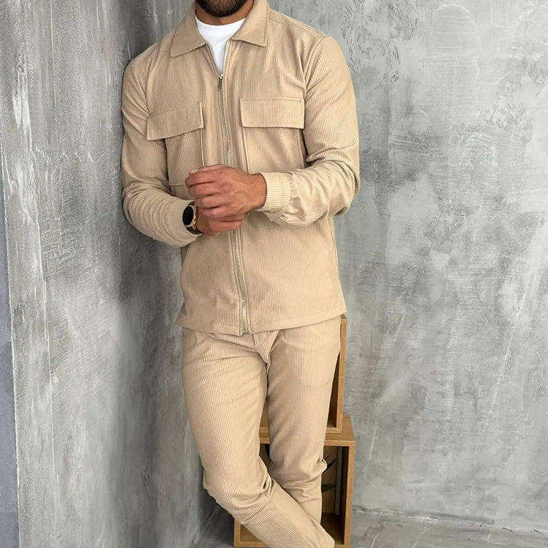 Adonis - Ribbed Zip-Up Jogger Set