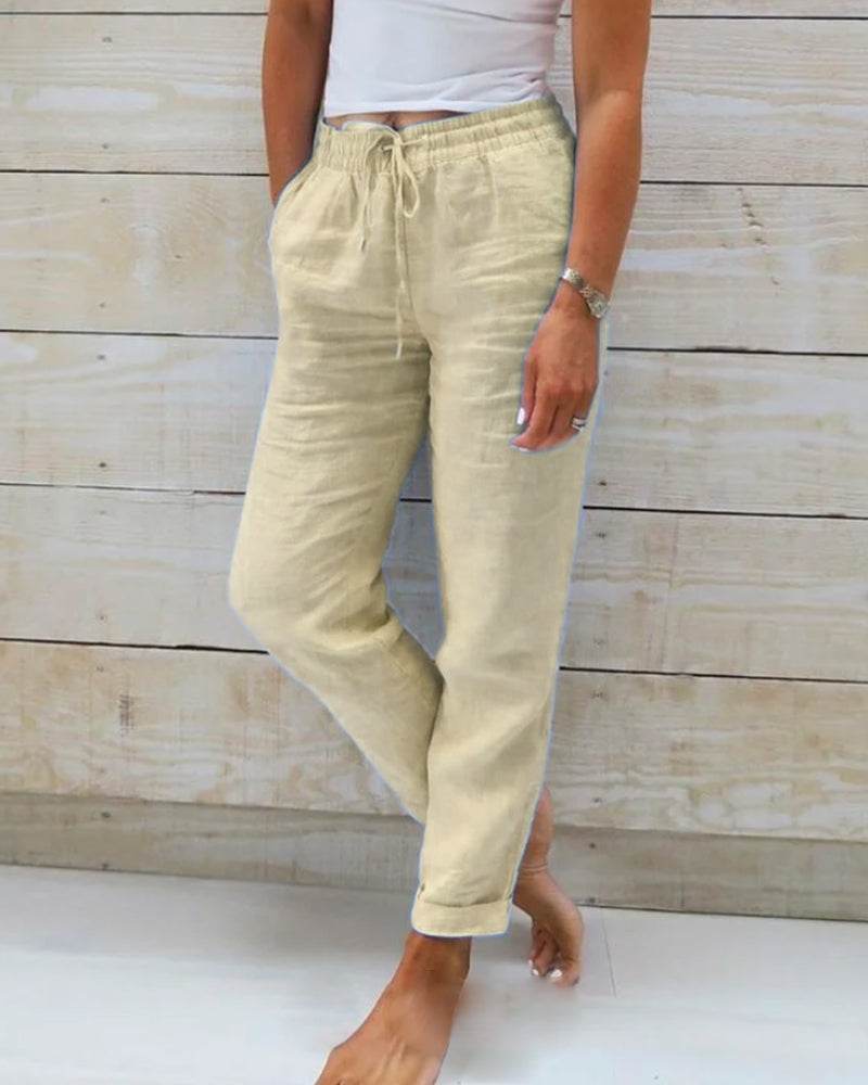 Women's  Elastic Waist Cotton Linen Wide Leg Pants