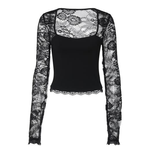 Lacelle – Women's Sheer Floral Lace Sleeve Top
