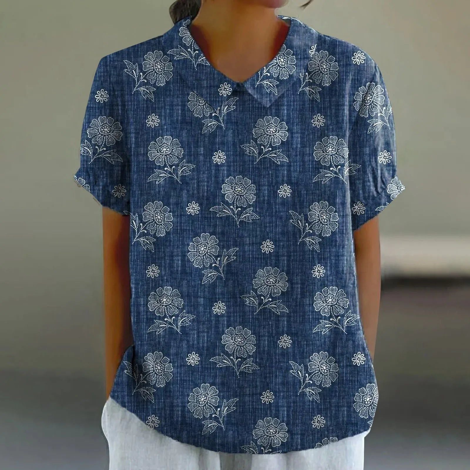Nora | Women's Indigo Daisy Print Blouse