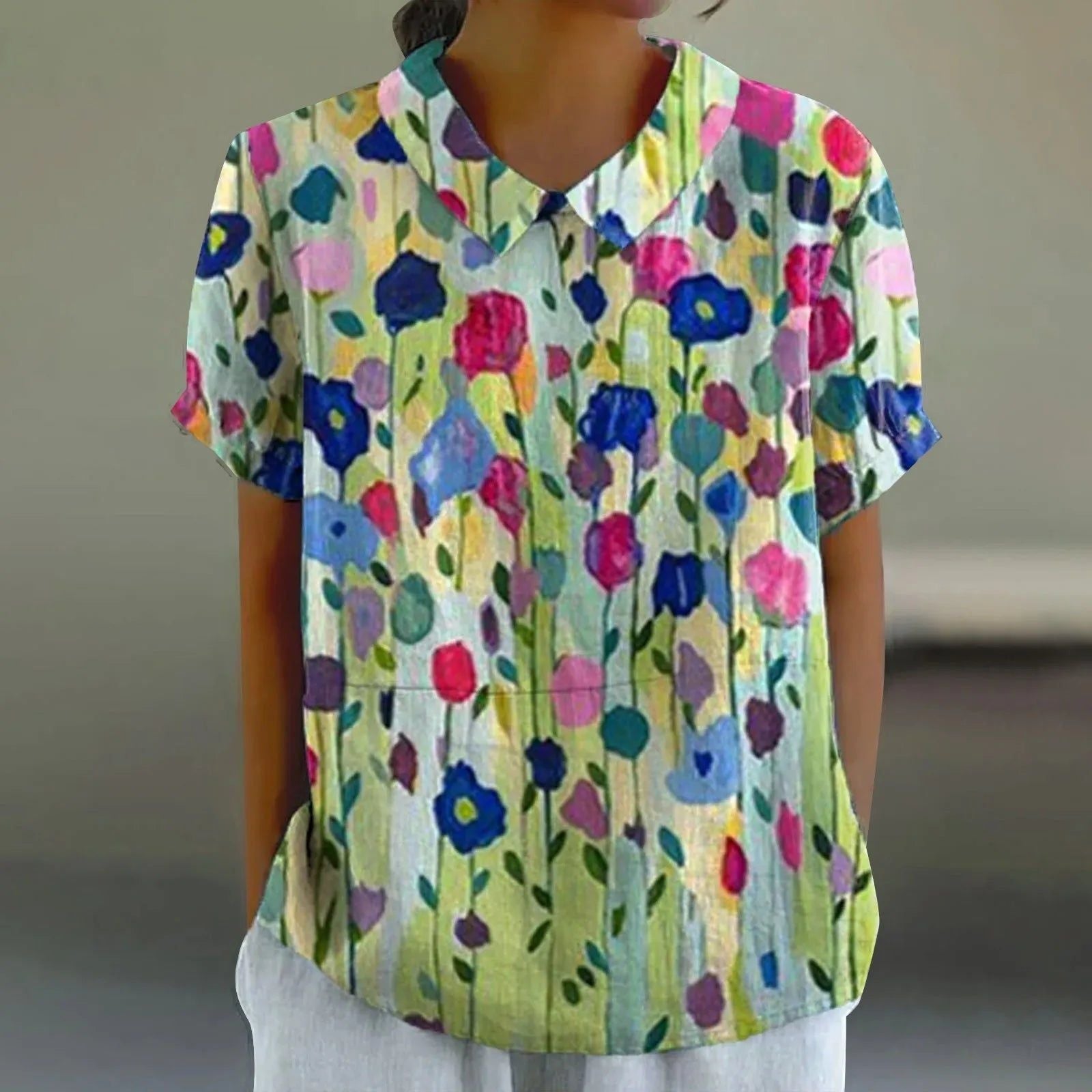 Daphne | Women's Impressionist Meadow Print Blouse