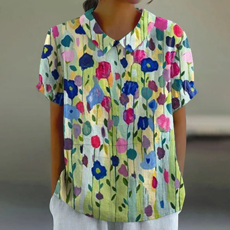 Daphne | Women's Impressionist Meadow Print Blouse