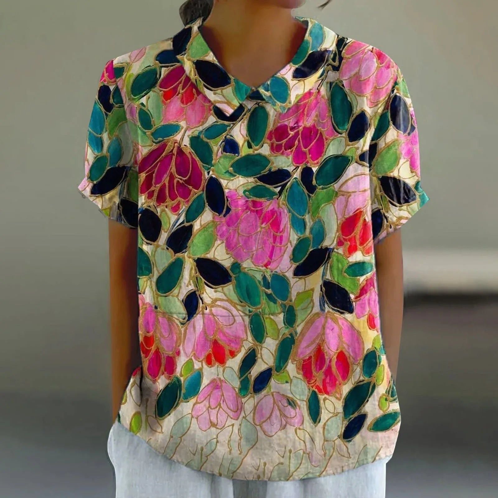 Romy | Women's Stained Glass Lotus Print Blouse