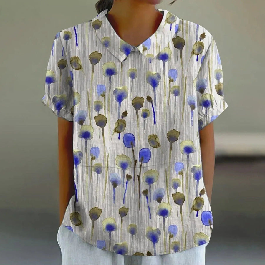 Yara | Women's Blue Poppy Stem Print Blouse