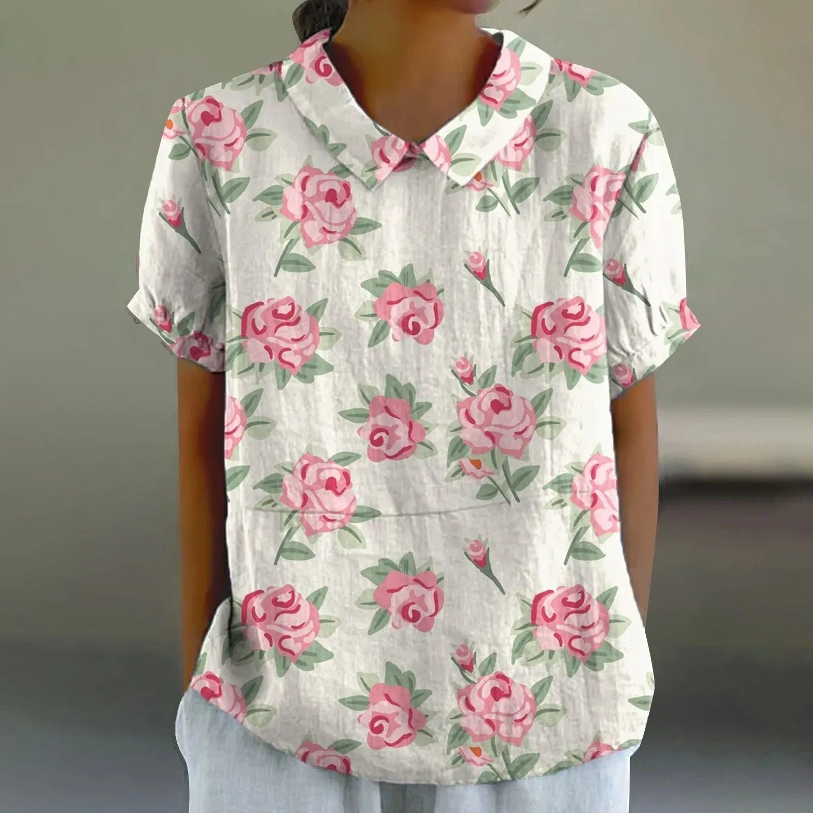 Stella | Women's Watercolor Pink Rose Print Blouse