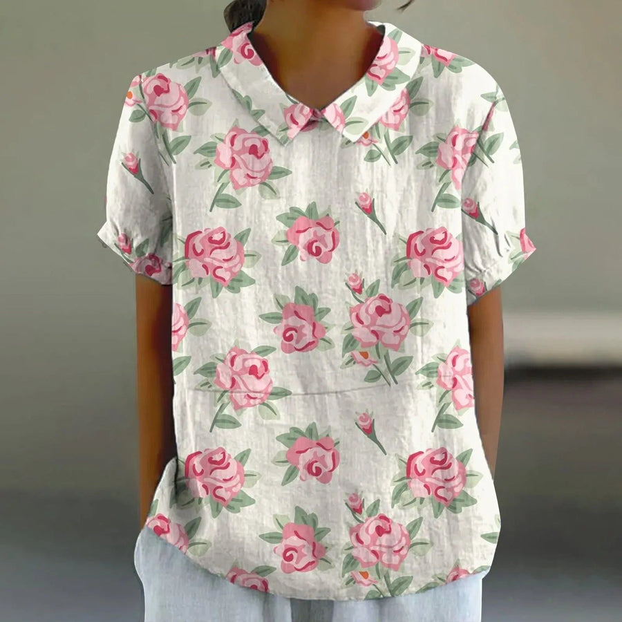 Stella | Women's Watercolor Pink Rose Print Blouse