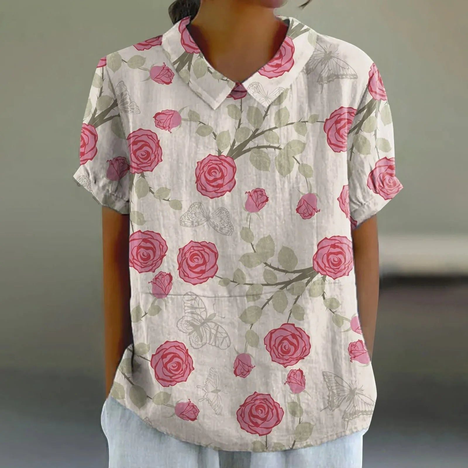 Bea | Women's Rose & Butterfly Print Blouse