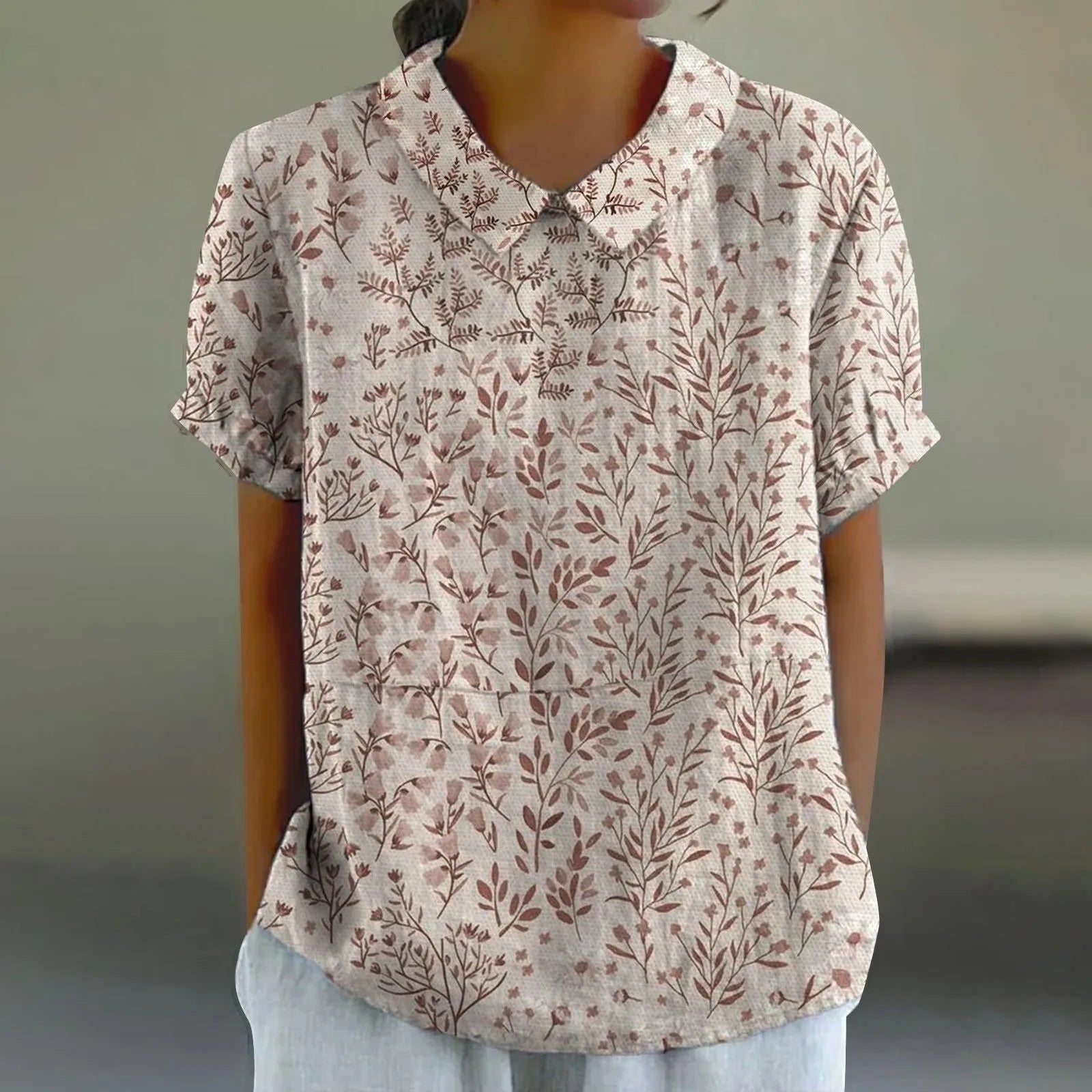 Hana | Women's Sepia Leaf Branch Print Blouse