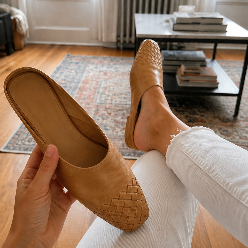 Archella – Woven Leather Arc-Vamp Slip-On Mules
