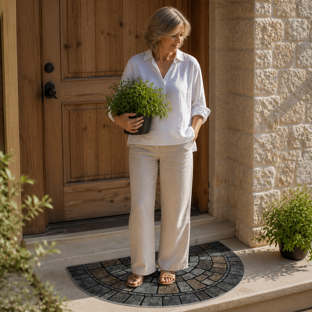 Halfmoon Stoneprint – Half-Circle Cobblestone-Print Door Mat