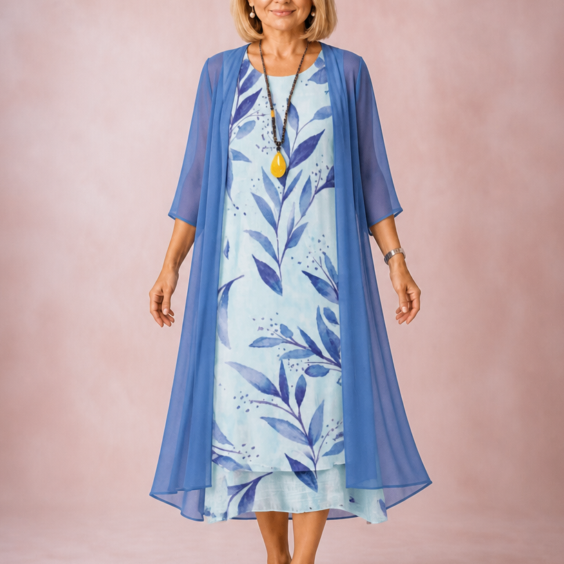 Bloomcast – Floral Midi Dress And Sheer Duster Set