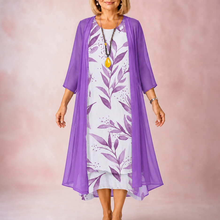 Bloomcast – Floral Midi Dress And Sheer Duster Set