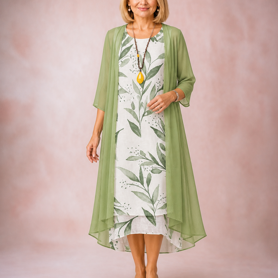 Bloomcast – Floral Midi Dress And Sheer Duster Set
