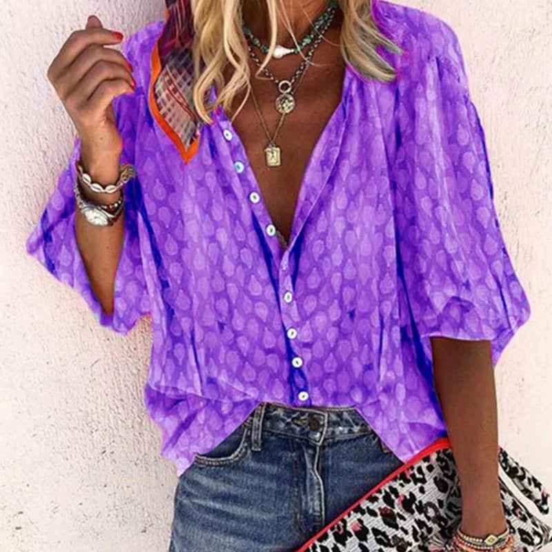 Claire | Women Printed Button Down Casual Blouse