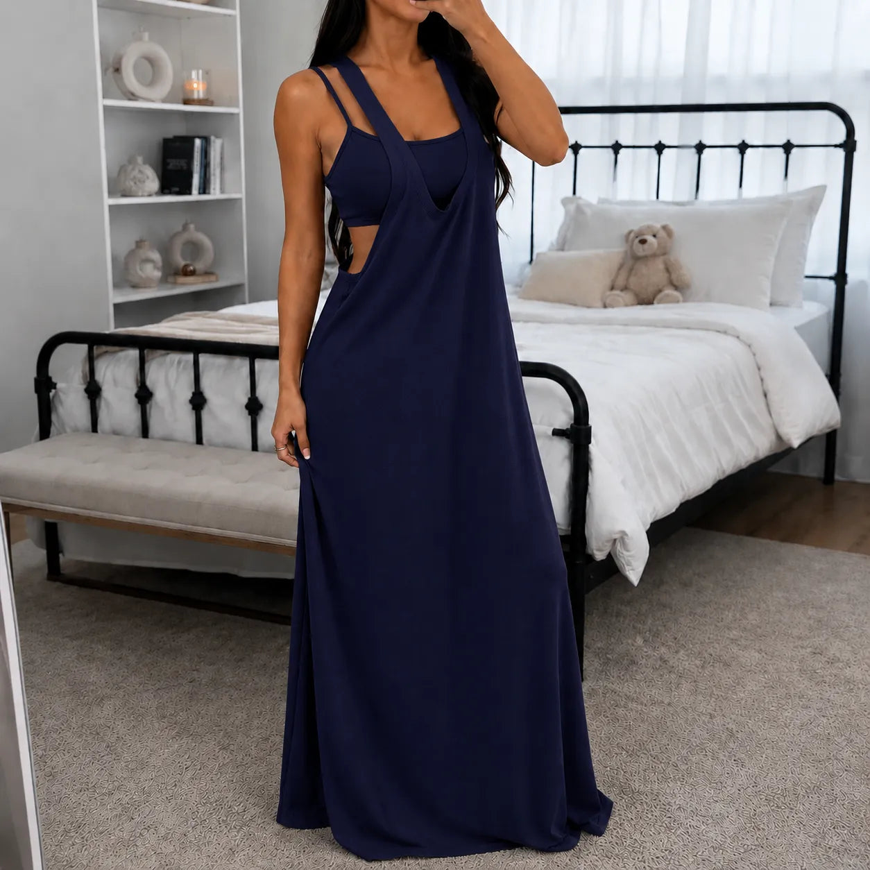 Elowyn – Layered-Look Sleeveless A-Line Maxi Dress with Side Cutouts