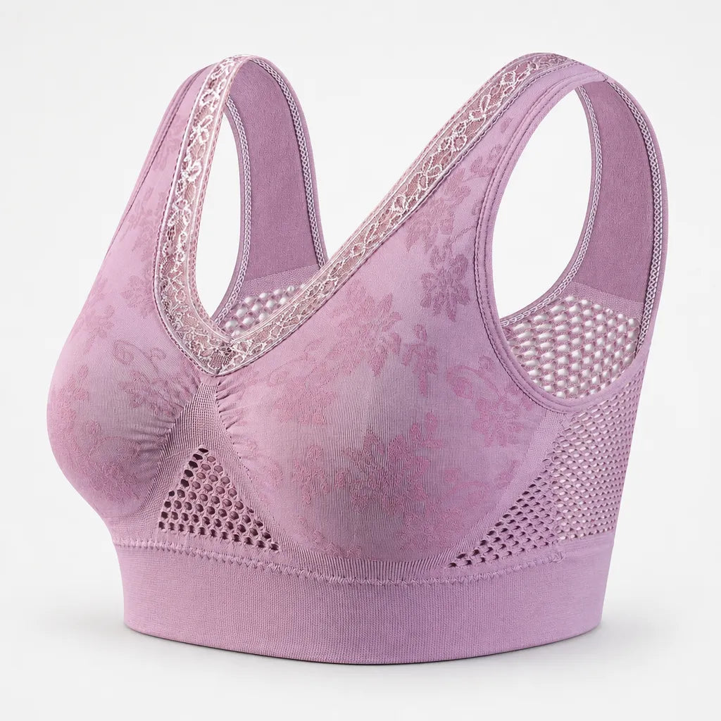 Aluvelle – Wireless Lift Bra with Breathable Mesh & Lace-look V-Neck
