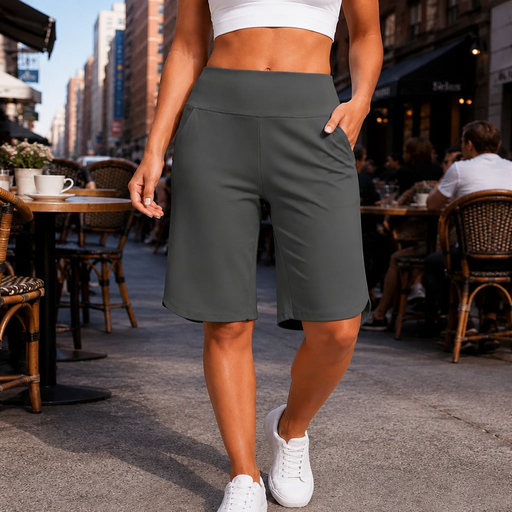 Brisella – Knee Length Wide Leg Cooling Shorts with Pockets for Women