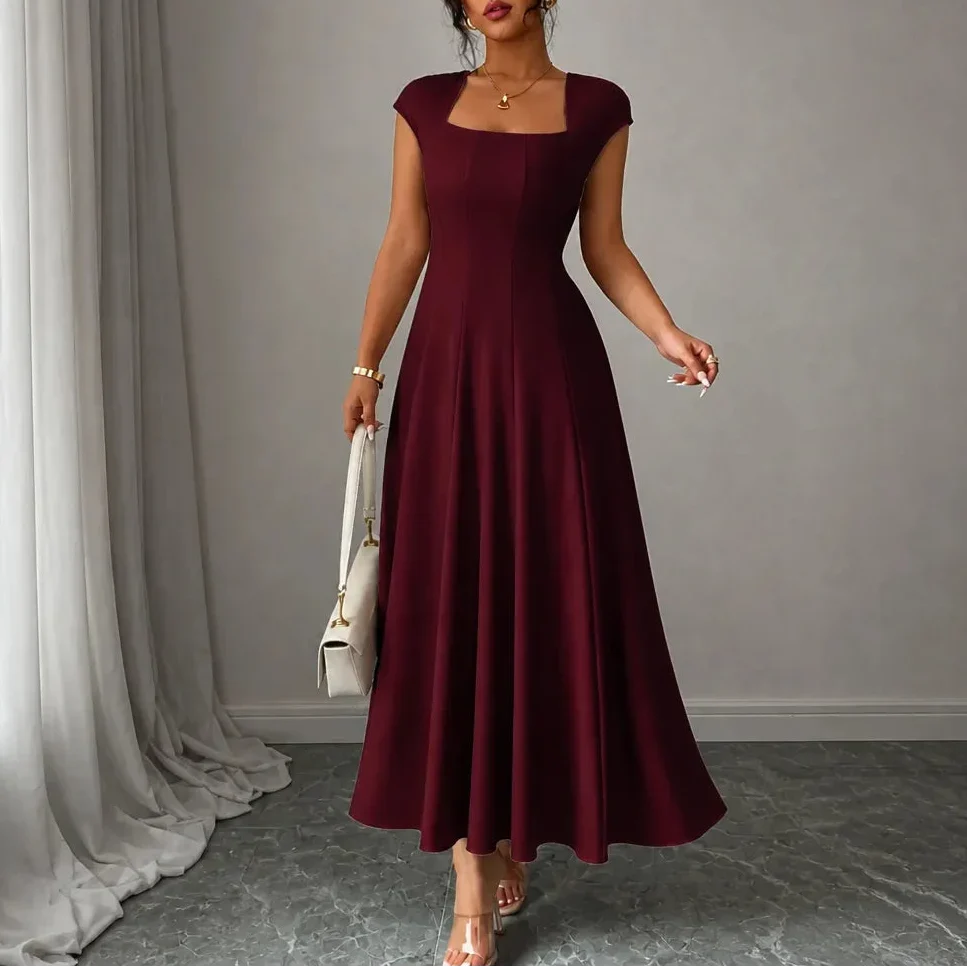 Elowyn – Square Neck A-Line Midi Dress with Sculpted Waist