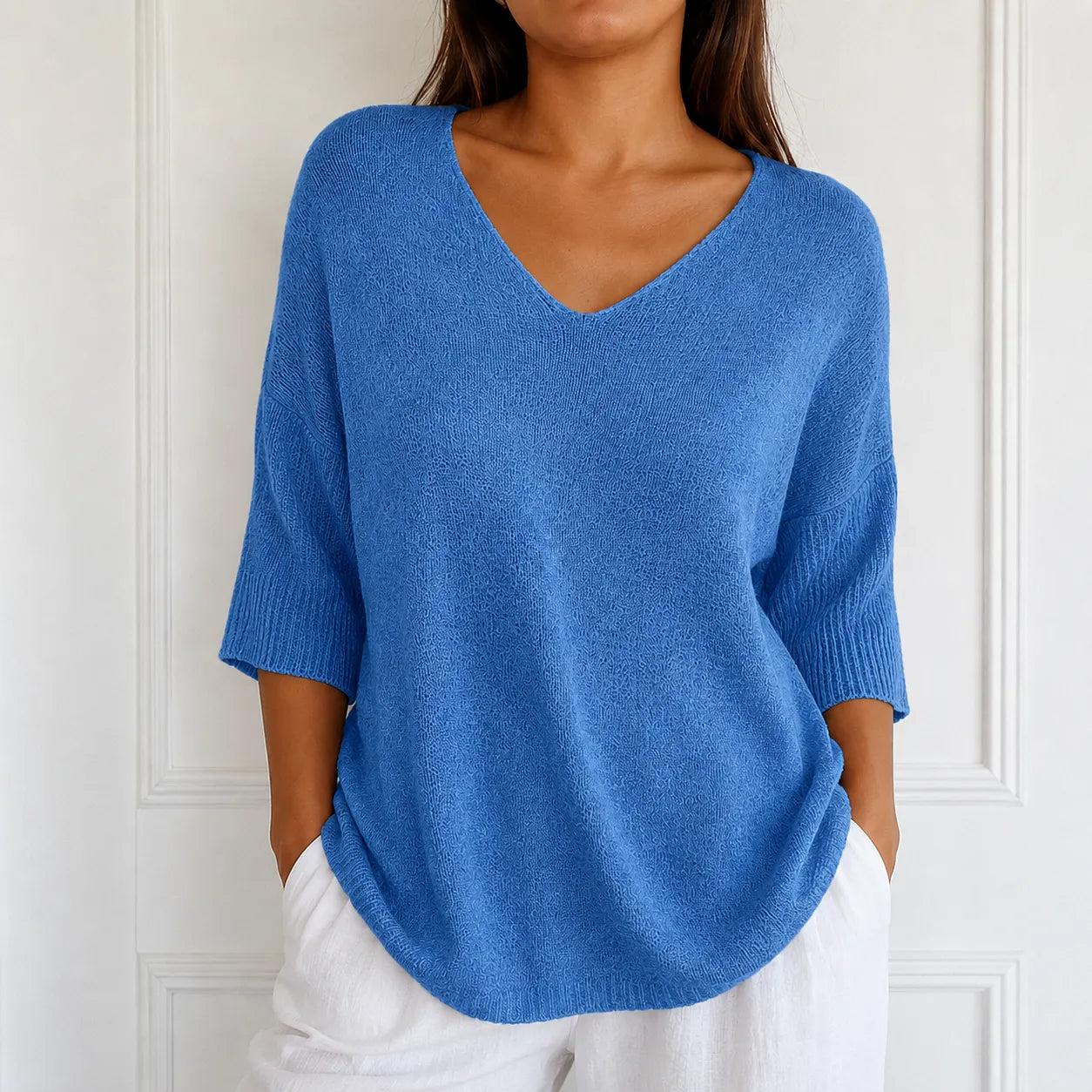 Elowyn – Soft V-Neck Knit Tunic Top for Women, Loose Drape