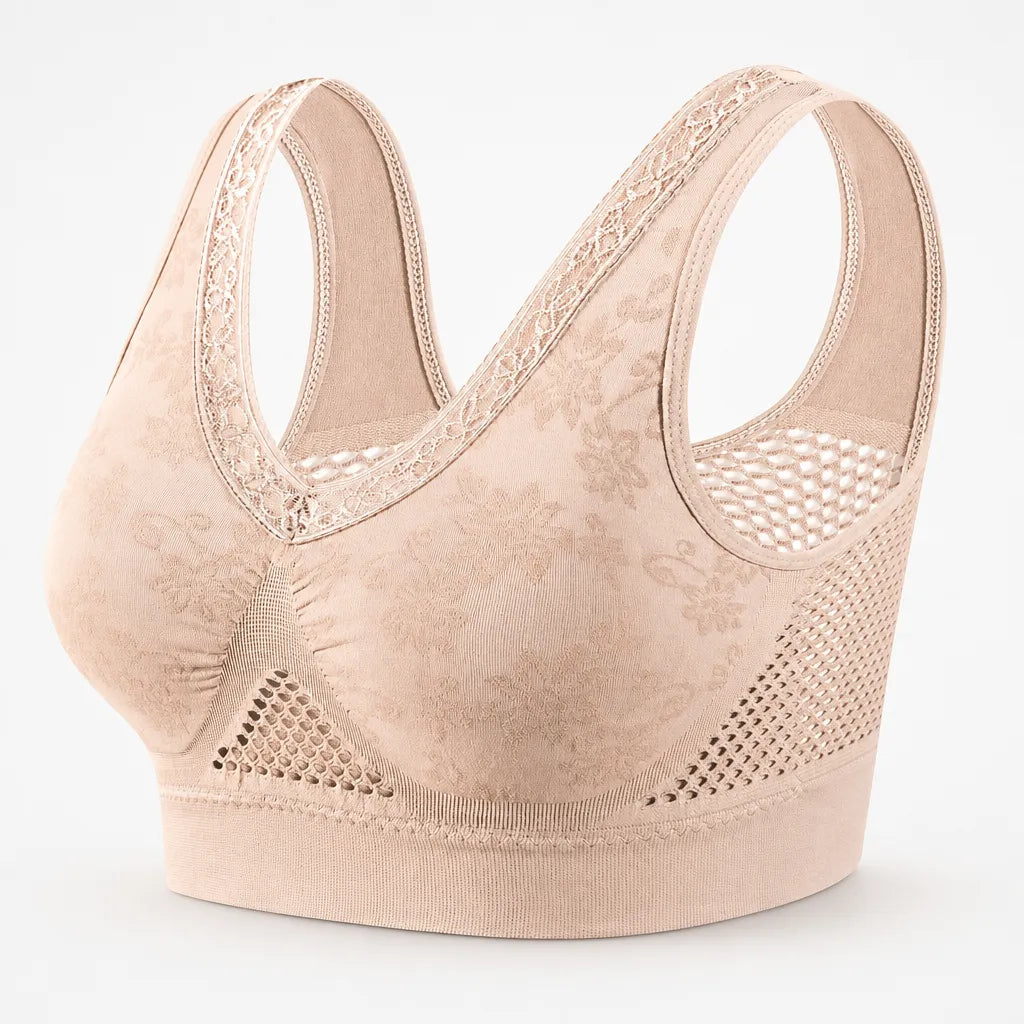 Aluvelle – Wireless Lift Bra with Breathable Mesh & Lace-look V-Neck
