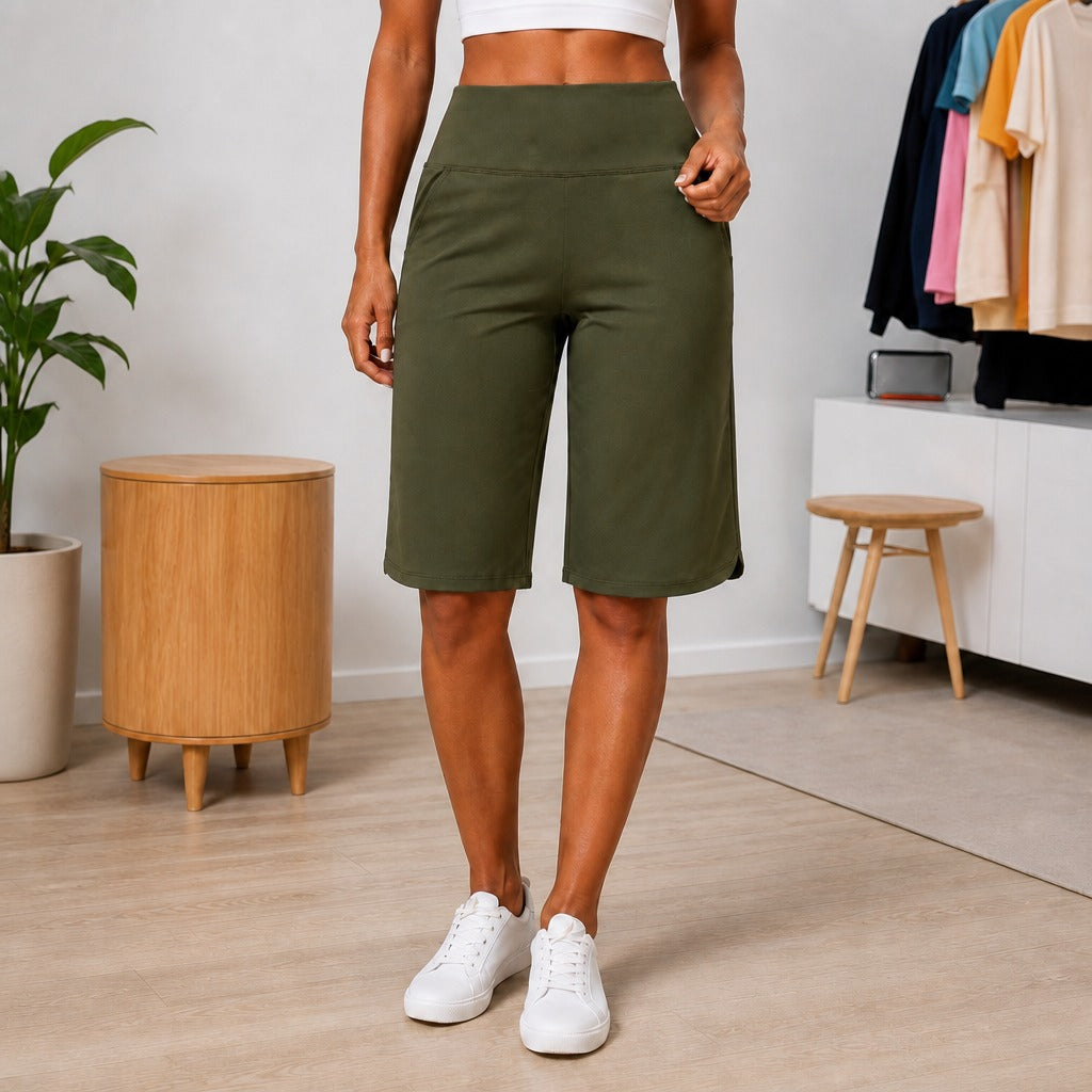 Brisella – Knee Length Wide Leg Cooling Shorts with Pockets for Women