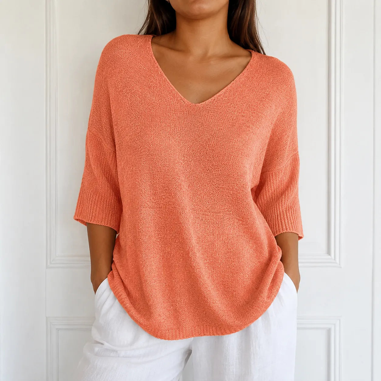 Elowyn – Soft V-Neck Knit Tunic Top for Women, Loose Drape