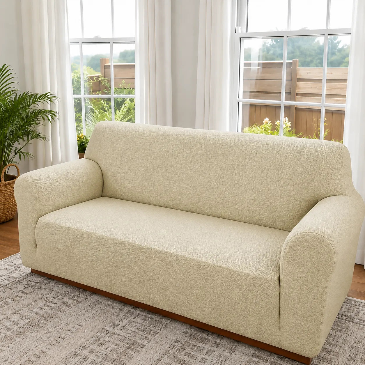 Covella – Stretch Jacquard polyester Sofa Cover with Anti-Slip Foam Rods