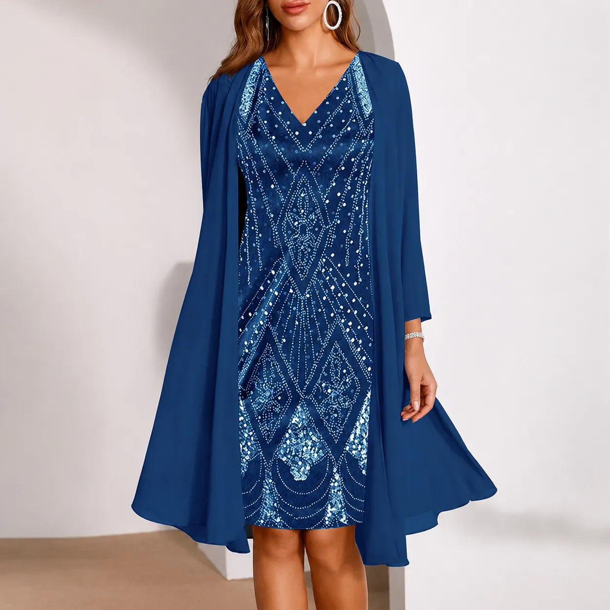 Elyssia – Two-Piece Sequin Dress with Sheer Chiffon Look Jacket