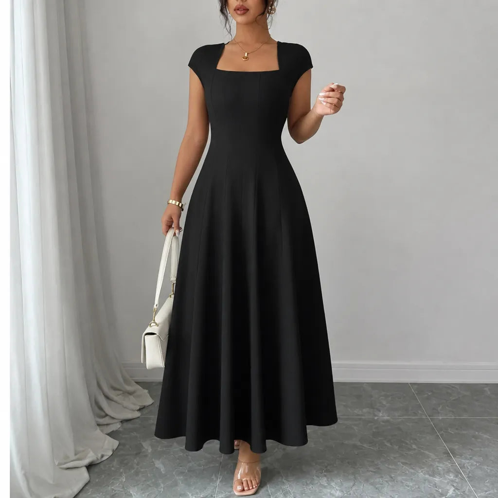 Elowyn – Square Neck A-Line Midi Dress with Sculpted Waist