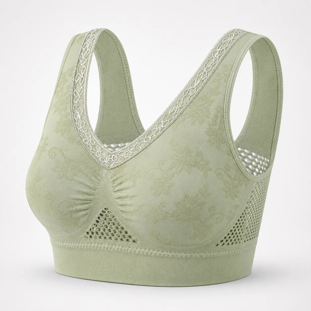 Aluvelle – Wireless Lift Bra with Breathable Mesh & Lace-look V-Neck