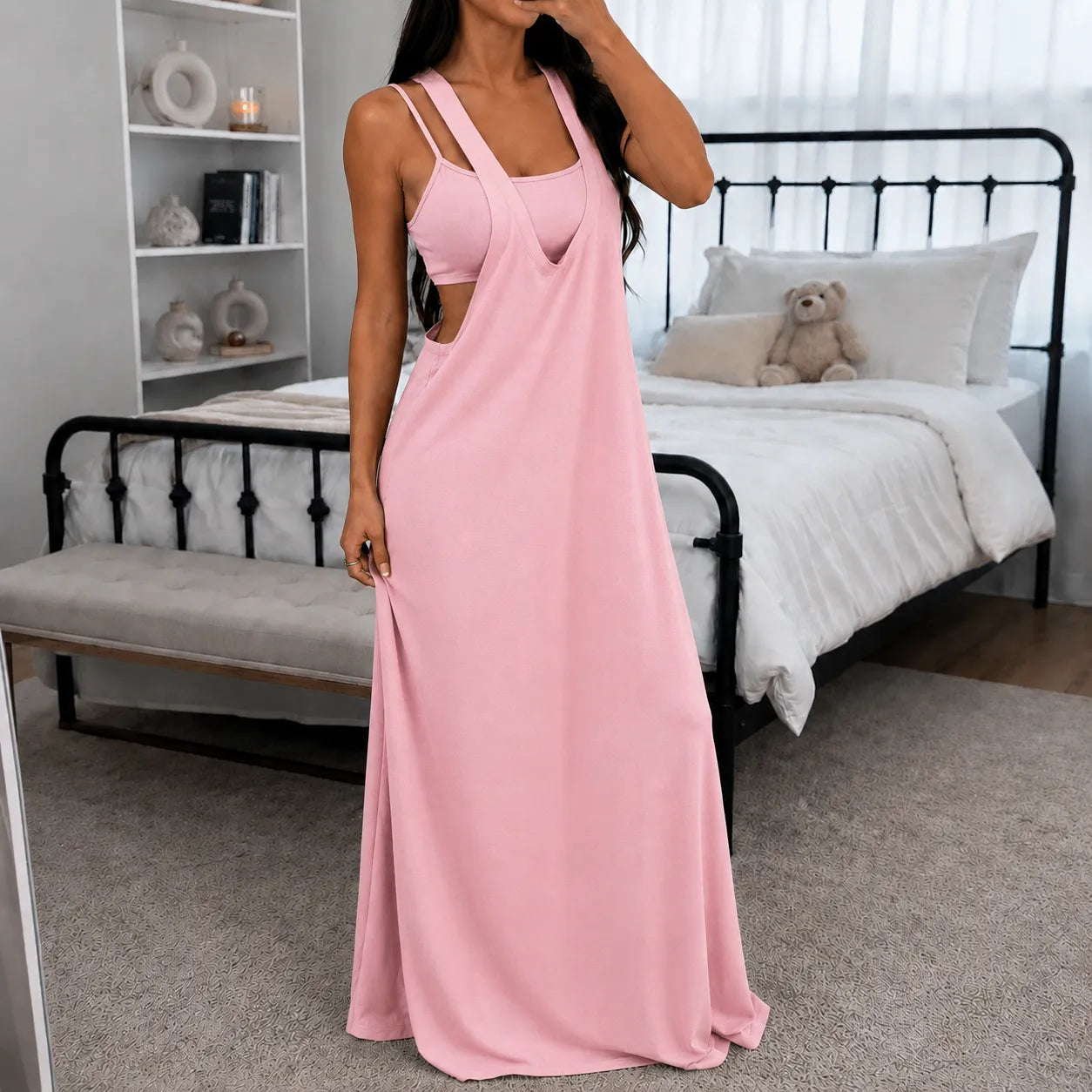 Elowyn – Layered-Look Sleeveless A-Line Maxi Dress with Side Cutouts