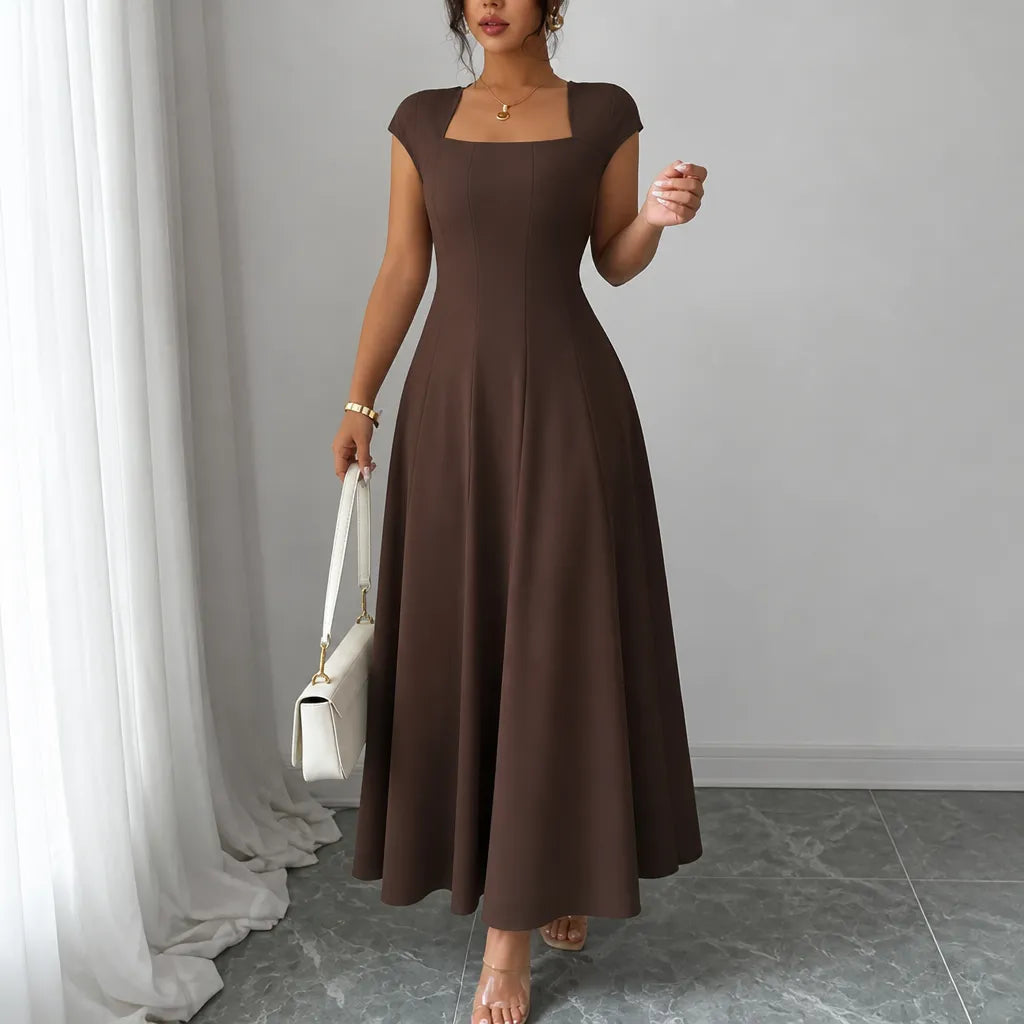 Elowyn – Square Neck A-Line Midi Dress with Sculpted Waist