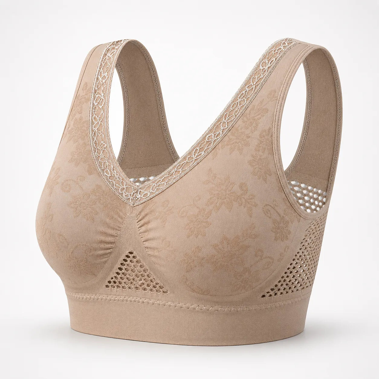 Aluvelle – Wireless Lift Bra with Breathable Mesh & Lace-look V-Neck