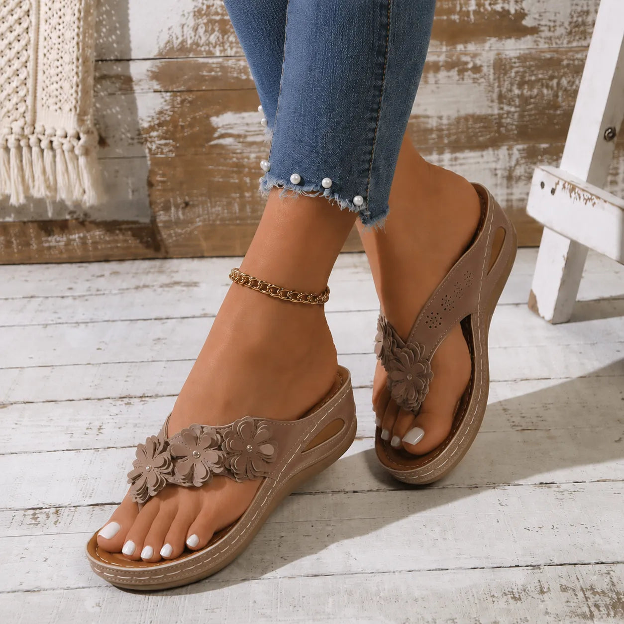 Florenza – Floral Wedge Sandals for Women, Cushioned Comfort